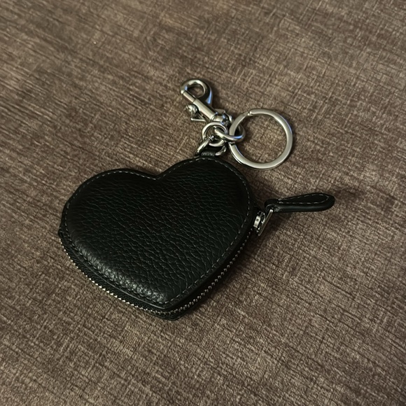 Coach Black Heart-Shaped Keychain Bagcharm with rivets - Picture 2 of 2